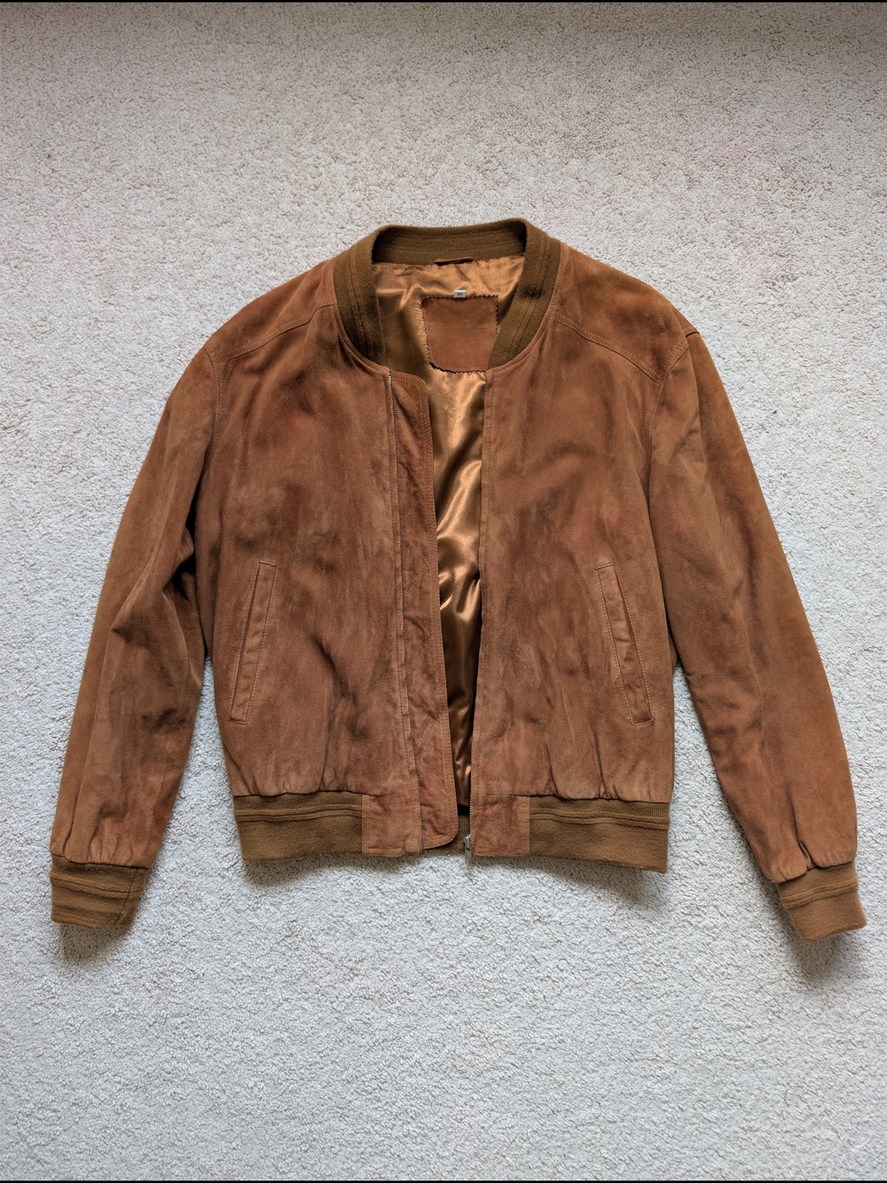 Vintage Genuine Suede Leather Bomber Jacket Brown Size 50